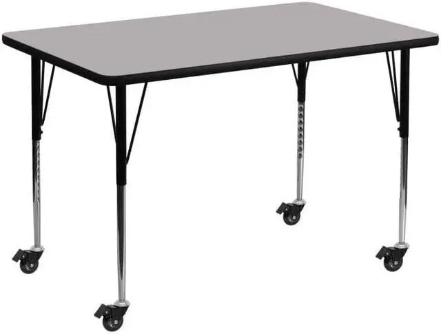 Main image of Flash Furniture Mobile 30 by 48-Inch Rectangular Activity Table with Grey Thermal Fused Laminate Top and Standard Height Adjustable Legs