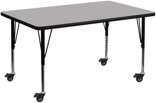 Main image of Flash Furniture Mobile 30 by 48-Inch Rectangular Activity Table with Grey Thermal Fused Laminate Top and Height Adjustable Pre-School Legs