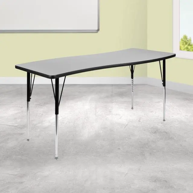 Alt view image 12 of 20 - 26"W x 60"L Rectangular Wave Flexible Collaborative Grey Thermal Laminate Activity Table - Standard Height Adjustable Legs