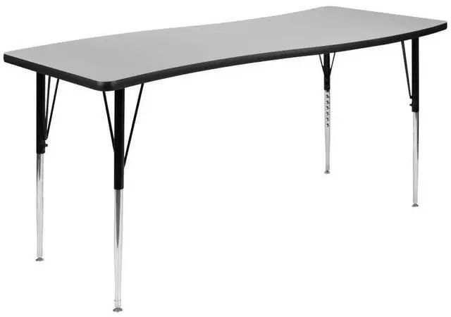 Alt view image 13 of 20 - 26"W x 60"L Rectangular Wave Flexible Collaborative Grey Thermal Laminate Activity Table - Standard Height Adjustable Legs