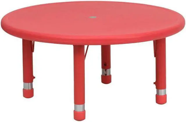 Alt view image 11 of 13 - 33'' Round Red Plastic Height Adjustable Activity Table