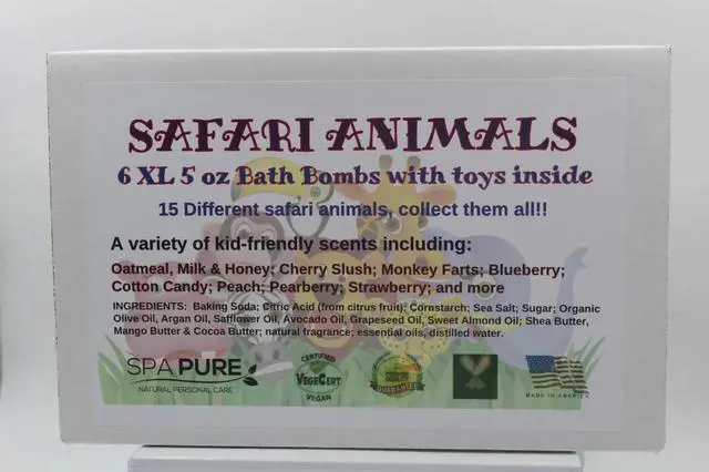 Alt view image 6 of 7 - Spa Pure Kids Safari Animals: 6 XL Bath Bomb for Kids with Surprise Toys Inside (Safari Animal) USA Made, Natural, Organic XL 5 oz Gift for Girls/Boys (6-Pack Gift Set)