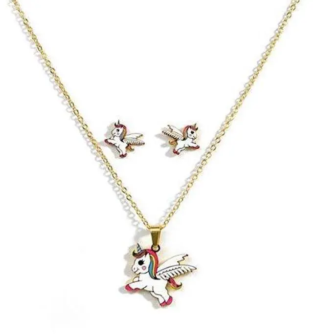 Main image of Spa Pure Unicorn Necklace BathBomb: Girls Unicorn Necklace & Earrings gift,cutest Unicorn with hearts on cheeks, Gift Idea, Necklace & Earrings, Stainless Steel enamel (White)