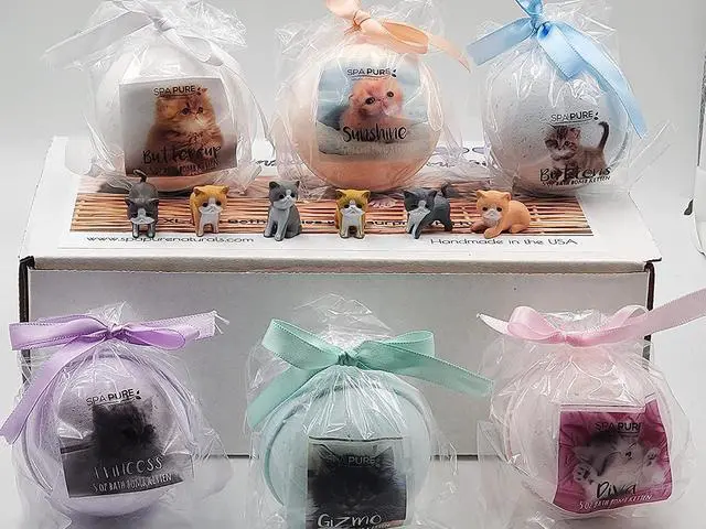 Alt view image 5 of 7 - Spa Pure Kittens in Basket: 6 Adorable Kittens hiding inside each colorful bath bomb, XL 5 oz each (6 count) pack of 1