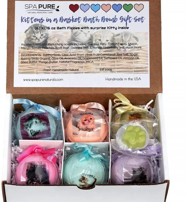 Alt view image 2 of 7 - Spa Pure Kittens in Basket: 6 Adorable Kittens hiding inside each colorful bath bomb, XL 5 oz each (6 count) pack of 1