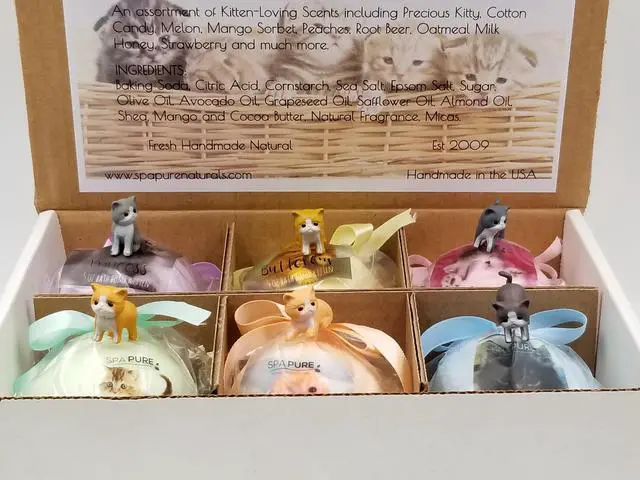 Alt view image 4 of 7 - Spa Pure Kittens in Basket: 6 Adorable Kittens Hiding Inside Each Colorful Bath Bomb, XL 5 oz Each (6 Count) Pack of 1, Multicolor