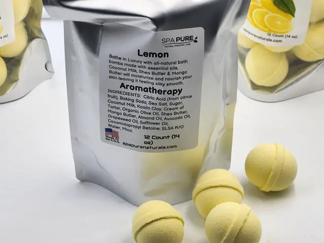 Alt view image 3 of 4 - Spa Pure Lemon - Essential Oil Bath Bombs Made in USA with Coconut Milk, Shea Butter for a Luxurious Spa Bath Time (12 Count) Pack of 1