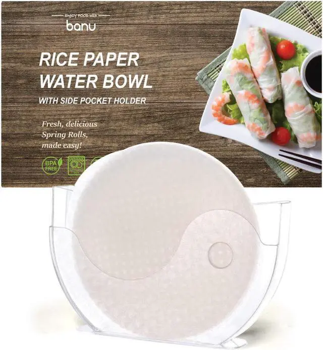 Alt view image 2 of 7 - BANU Rice Paper Water Bowl with Side Pocker Holder for Rice Paper Wrappers for Spring Rolls, Summer Rolls, Spring Roll Maker and Banh Trang