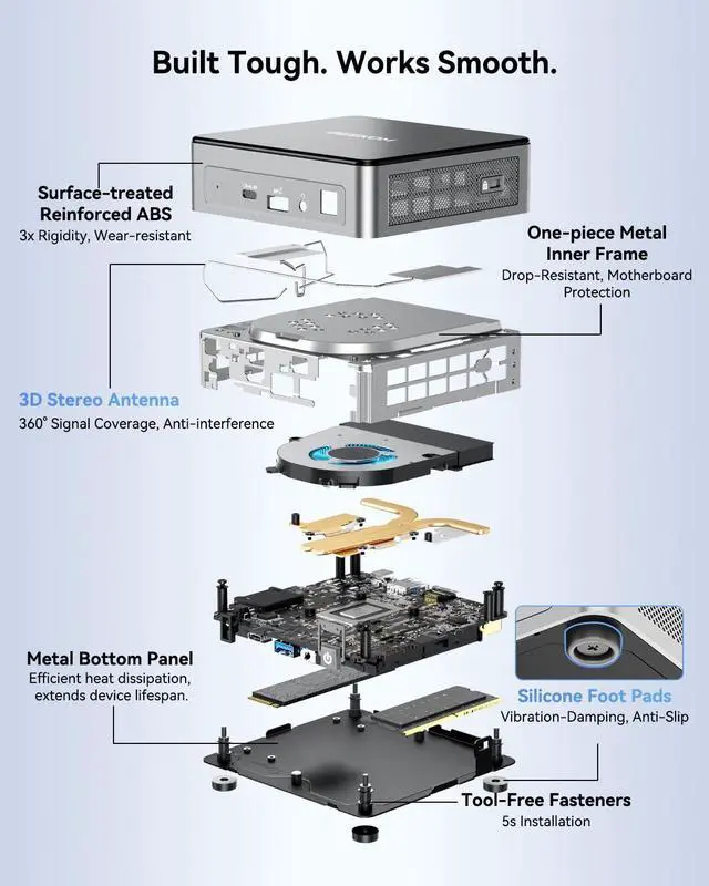 Alt view image 3 of 7 - GEEKOM Mini PC Air12, Intel PT7505 (up to 3.5GHz), 8GB RAM (Upgradeable) 512GB M.2 SSD, 3-Year Warranty, Industrial Metal Mid-Frame, 8K & Triple 4K Display, WiFi 6, BT5.2, Business & Home