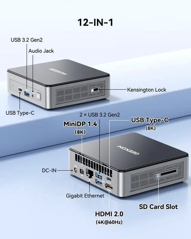 Alt view image 6 of 7 - GEEKOM Mini PC Air12, Intel PT7505 (up to 3.5GHz), 8GB RAM (Upgradeable) 512GB M.2 SSD, 3-Year Warranty, Industrial Metal Mid-Frame, 8K & Triple 4K Display, WiFi 6, BT5.2, Business & Home