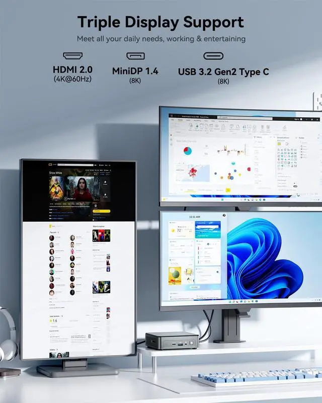Alt view image 7 of 7 - GEEKOM Mini PC Air12, Intel PT7505 (up to 3.5GHz), 8GB RAM (Upgradeable) 512GB M.2 SSD, 3-Year Warranty, Industrial Metal Mid-Frame, 8K & Triple 4K Display, WiFi 6, BT5.2, Business & Home