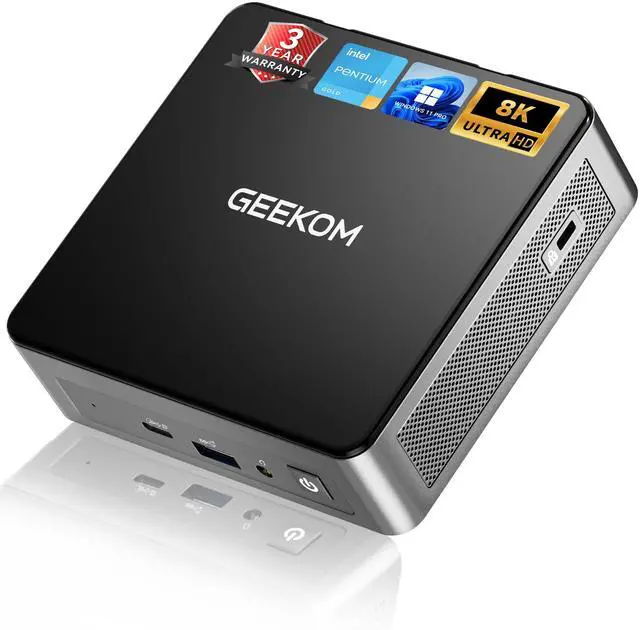 Main image of GEEKOM Air12 Mini PC (2026), Intel Pentium 7505 (Up to 3.5GHz), 8GB RAM (Dual-Slot Upgradeable), 256GB M.2 SSD, 3-Year Warranty, Metal Mid-Frame, 8K & Triple 4K Display, WiFi 6, Business & Office PC