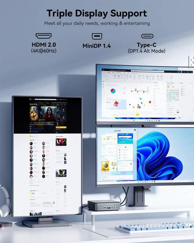 Alt view image 7 of 7 - GEEKOM Air12 Mini PC (2026), Intel Pentium 7505 (Up to 3.5GHz), 8GB RAM (Dual-Slot Upgradeable), 256GB M.2 SSD, 3-Year Warranty, Metal Mid-Frame, 8K & Triple 4K Display, WiFi 6, Business & Office PC
