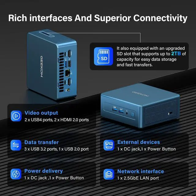Alt view image 5 of 7 - GEEKOM IT12 Business Mini PC for Plex Server & Home Office(3-Year Coverage), with Intel i5-12450H Mini Computer Windows 11, Quiet Low-Power PC 16 RAM/512GB SSD(Not LPDDR) Desktop, Dual USB4 8K