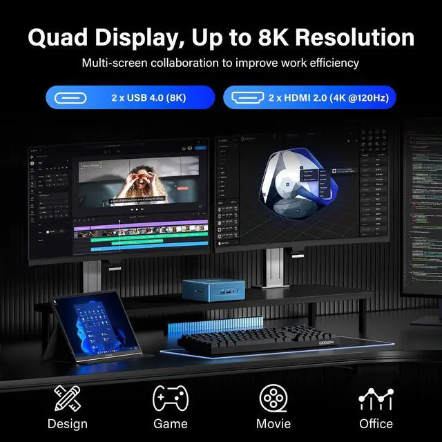 Alt view image 7 of 7 - GEEKOM IT12 Business Mini PC for Plex Server & Home Office(3-Year Coverage), with Intel i5-12450H Mini Computer Windows 11, Quiet Low-Power PC 16 RAM/512GB SSD(Not LPDDR) Desktop, Dual USB4 8K