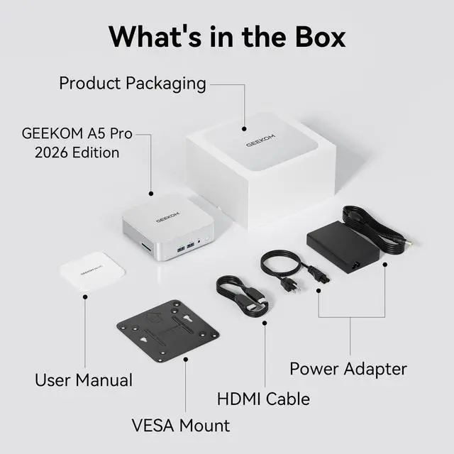 Alt view image 7 of 7 - GEEKOM A5 Pro 2026 Best Office Mini PC with AMD Ryzen5 7530U(Beat 7430U) 16GB RAM&1TB SSD Win 11 Pro 4 Screem Display 8K Video Editing Wi-Fi6 BT 5.2 2xHDMI 4xUSB SD Slot Business&IT Office&Education