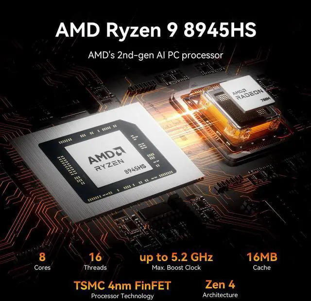 Alt view image 3 of 7 - GEEKOM A8 MAX Gaming Mini PC AMD Ryzen 9 8945HS(Desktop Alternative), 32GB DDR5 & 1TB Expandable SSD for Design & AI Tools, Dual LAN, Quiet Win11 Pro Mini Computer with USB4, 8K Output|Home Office