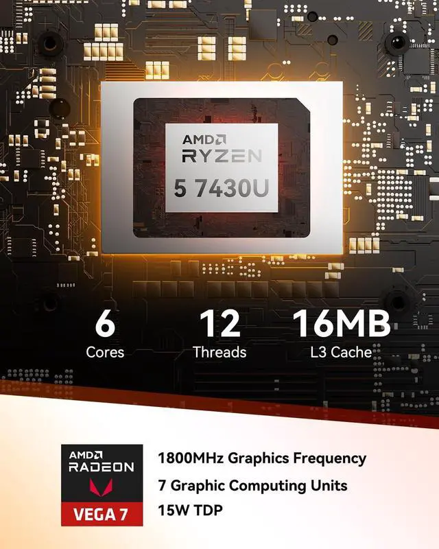 Alt view image 4 of 7 - GEEKOM A5 Mini PC, AMD Ryzen 5 7430U, 16GB Upgradable RAM, 1TB SSD