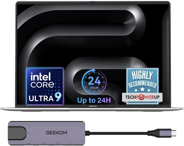 Main image of GEEKOM GeekBook M16 Laptop, Up to 24H, 55W Sustained Power Ultra 9 Notebook
16" IPS Display, 16GB LPDDR5, 512GB SSD, 180° Lay-Flat, Dual-Fan, 100W PD Charging, Fingerprint, Privacy Shutter, Windows 11