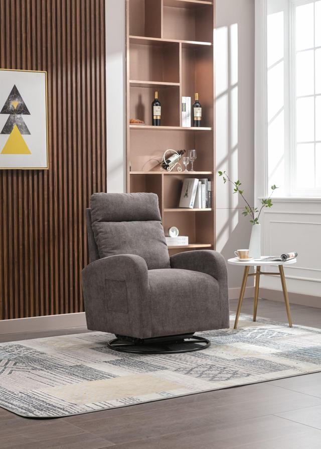 Upholstered swivel rocking outlet chair