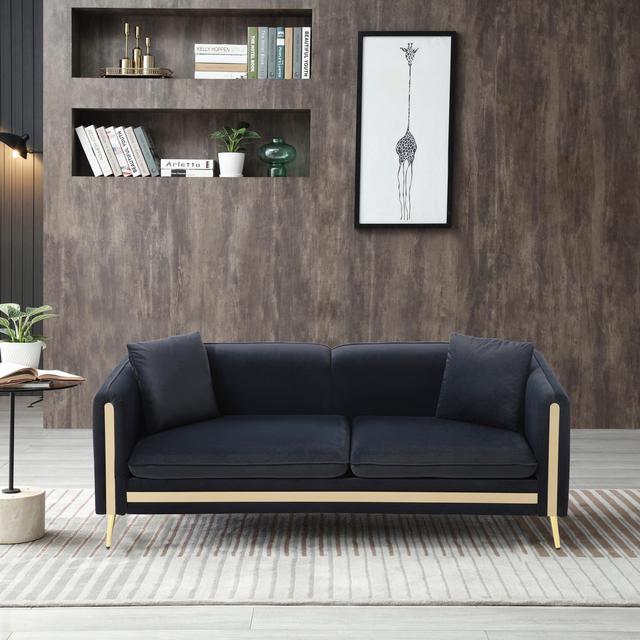 Gray 3-Seater Sofa Upholstered Velvet Sofa Pillows Included