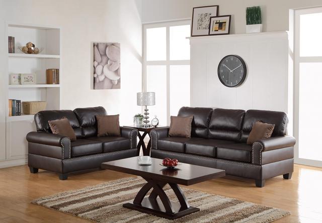 Espresso Faux Leather 2pc Sofa Set Sofa And Loveseat Elegant Plush