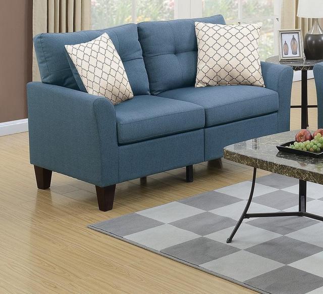 Living Room Furniture 2pc Sofa Set Blue Grey Polyfiber Tufted Sofa Loveseat with Pillows Cushion Couch Solid Pine Latitude Run