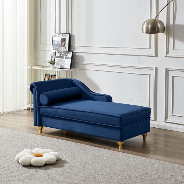 Modern Upholstery Chaise Lounge Chair with Storage Velvet Navy