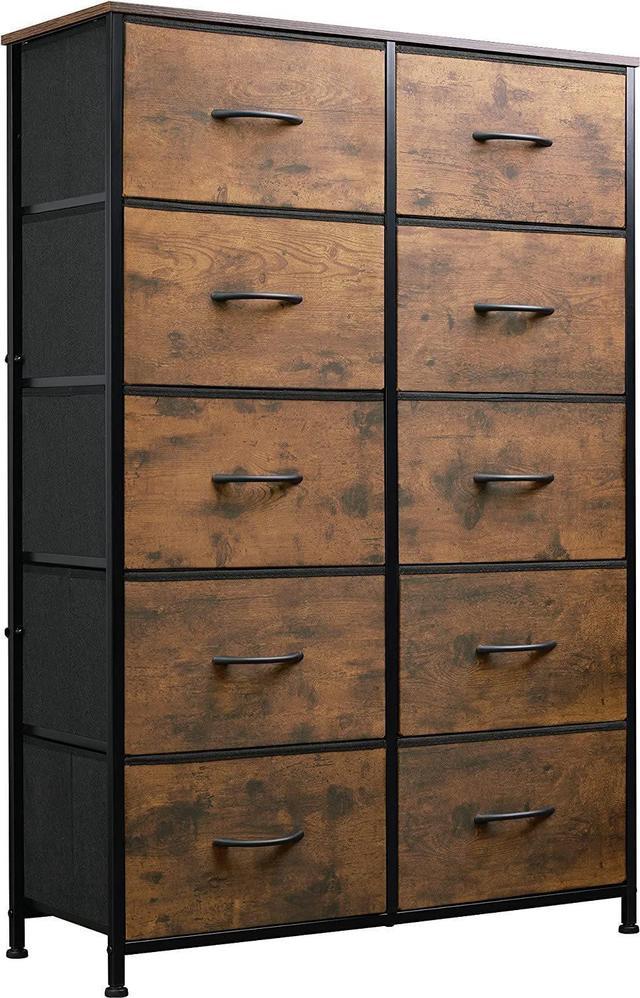 10 Drawers Fabric Dresser Storage Drawers Tall Dresser w/ Storage