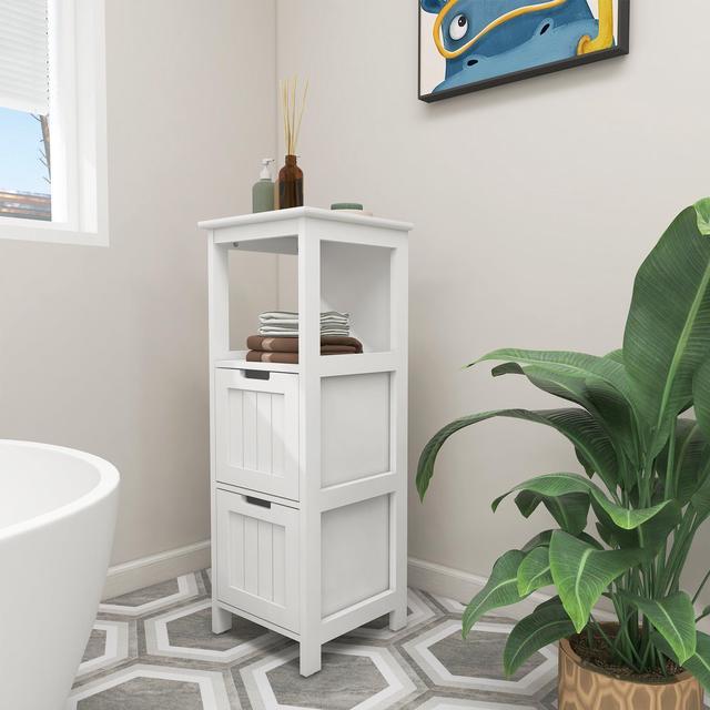 Bathroom Freestanding Wood Floor Cabinet with 2 Drawers and 1 Storage Shelf, White - ModernLuxe