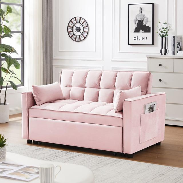Modern Velvet Loveseat Futon Sofa Couch w/Pullout Bed, Small Love Seat  Lounge Sofa w/Reclining Backrest, Toss Pillows, Pockets, Furniture for Living  Room,3 in 1 Convertible Sleeper Sofa Bed, pink 