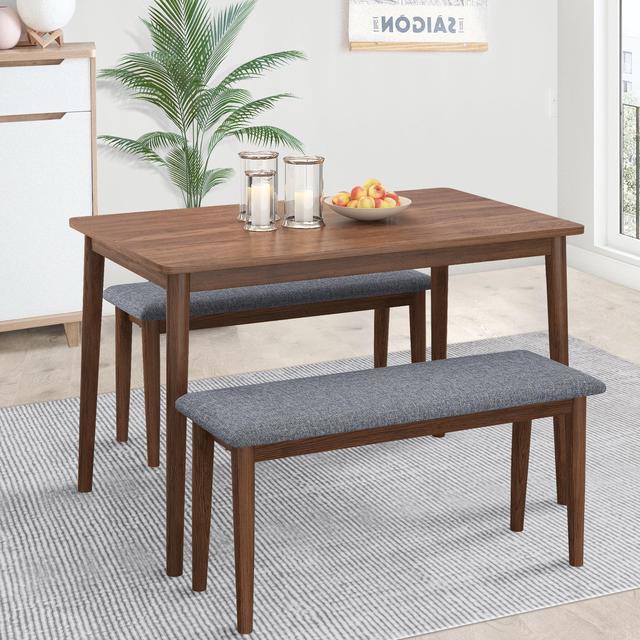 3 Pieces Modern Dining Table Set with 1 Rectangular Table and 2