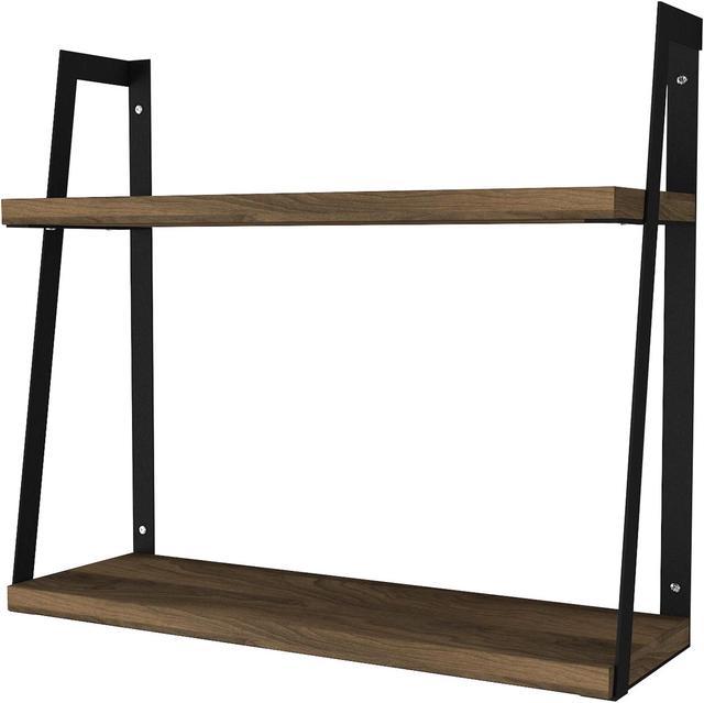 Brown Wood Black Metal Frame Wall Shelves