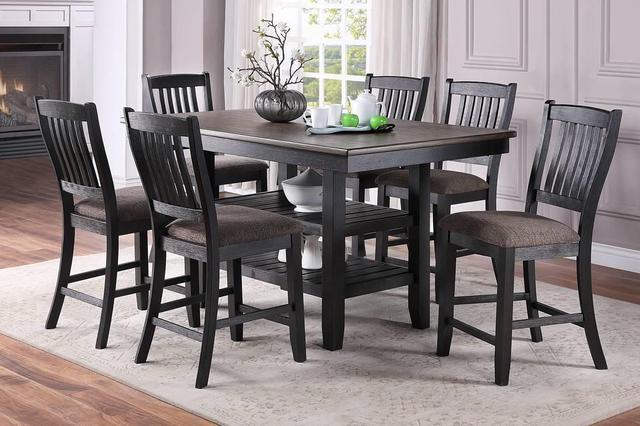 Transitional Dining Room 7pc Set Dark Coffee Rubberwood Counter