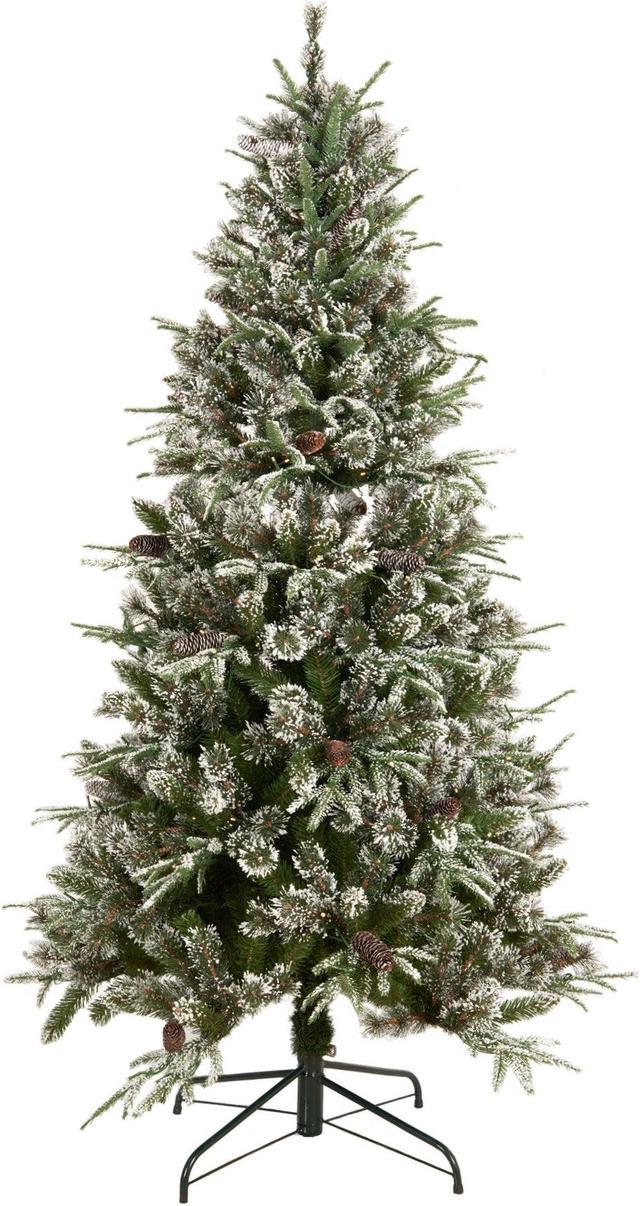 Pre-Lit Artificial Christmas Tree with Tips, Lights, Metal Stand