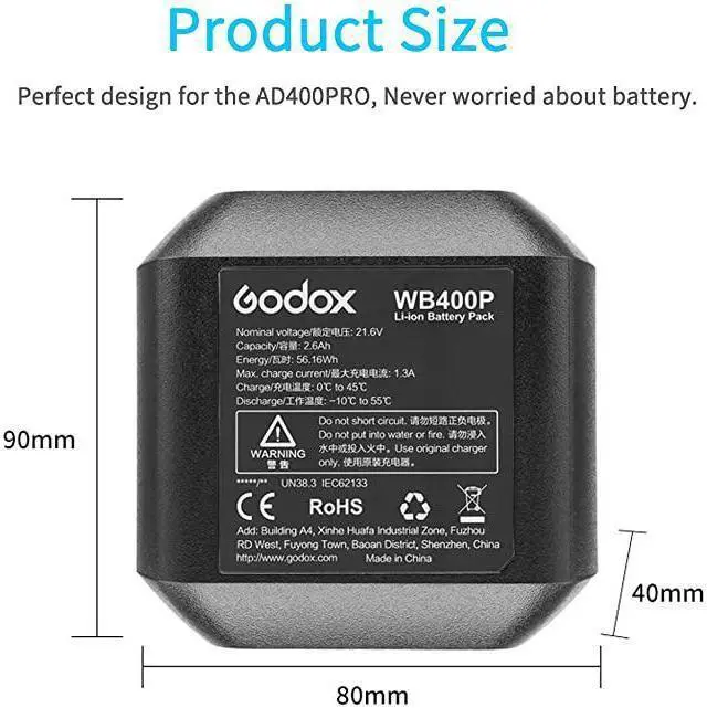 Alt view image 5 of 7 - WB400P Battery Replacement 2600mAh Lion Battery Pack for AD400Pro Strobe Flash