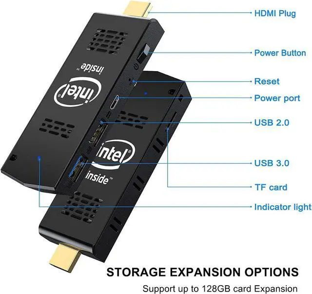 Alt view image 2 of 7 - Compuetr Stick Mini PC Stick 8GB RAM 128GB ROM with Intel Atom Z8350 & Windows 10 Pro Support Auto-On After Power Failure,Support 4K HD,Dual Band WiFi 2.4G/5G, BT 4.2