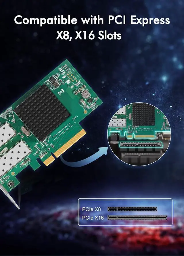 Alt view image 3 of 6 - 10Gb Dual LAN SFP PCI-e Network Card, Intel 82599(X520) Controller, NICGIGA 10Gbps Ethernet Adapter, 2*10Gbe SFP Port, 10G NIC Card, Support Windows/Windows Server/Linux/VMware