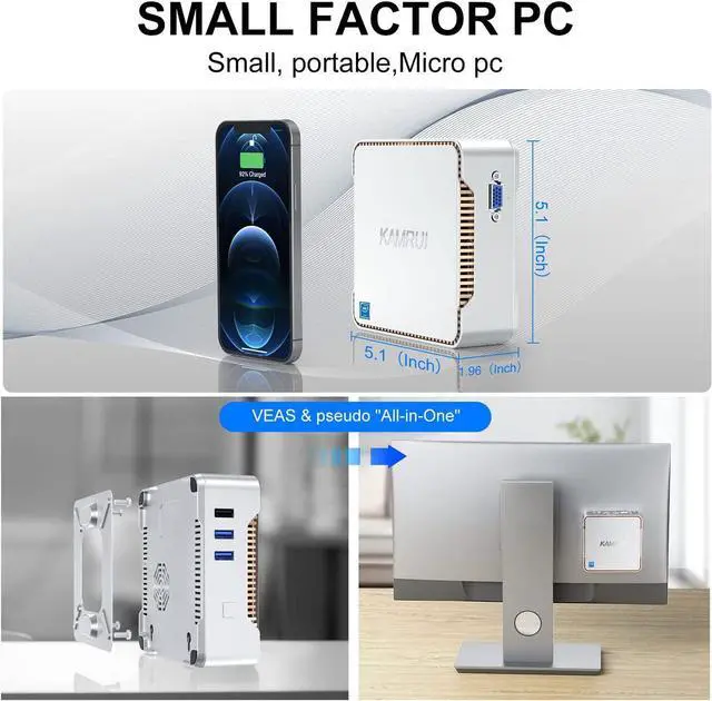 Alt view image 5 of 7 - KAMRUI GK3 Pro Mini PC 16GB RAM 512GB M.2 SSD, Intel 11th Gen N5105 (up to 2.9GHz) Mini PC Windows 11 Pro, 2.5-inch SSD, Gigabit Ethernet, 4K UHD, WiFi, BT, VESA/Home/Business Mini Desktop Computer