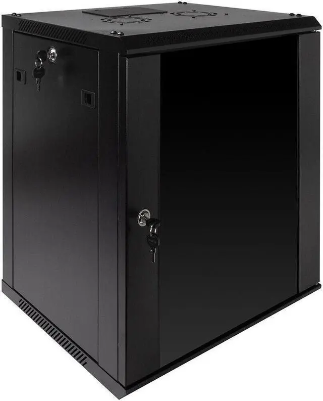 Main image of 12U Wall Mount Network Server Data Cabinet Enclosure Rack Glass Door Lock w/ Fan