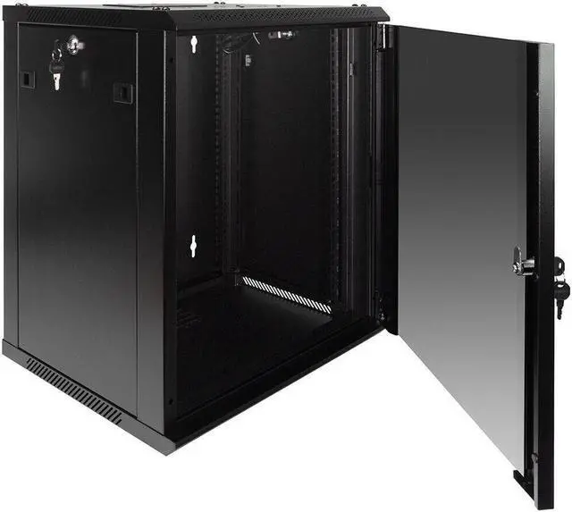 Alt view image 2 of 6 - 12U Wall Mount Network Server Data Cabinet Enclosure Rack Glass Door Lock w/ Fan