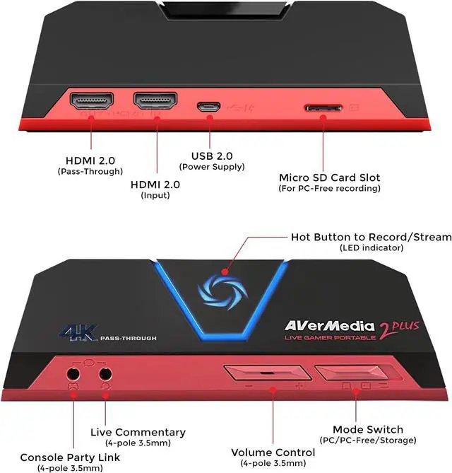 Alt view image 2 of 7 - AVerMedia GC513 Live Gamer Portable 2 Plus, 4K Pass-Through Capture Card for Game Streaming, Recording and Content Creating in Full HD 1080p60