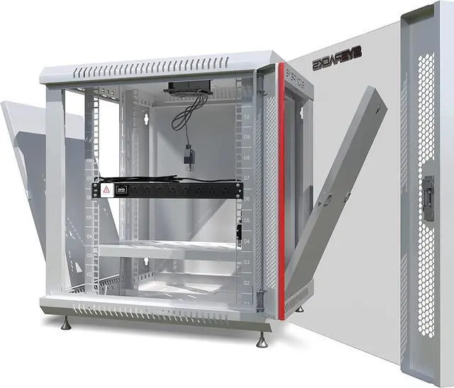 Alt view image 4 of 7 - Network Data Cabinet - Rack Mount - Wall Mount IT Rack - Locking - Server Rack - 24-Inch deep Data Rack - Gray Server Cabinet with POWERBAR/Fan/Shelf/LEVELERS/for Servers - A/V (12U 24"X24"X24")