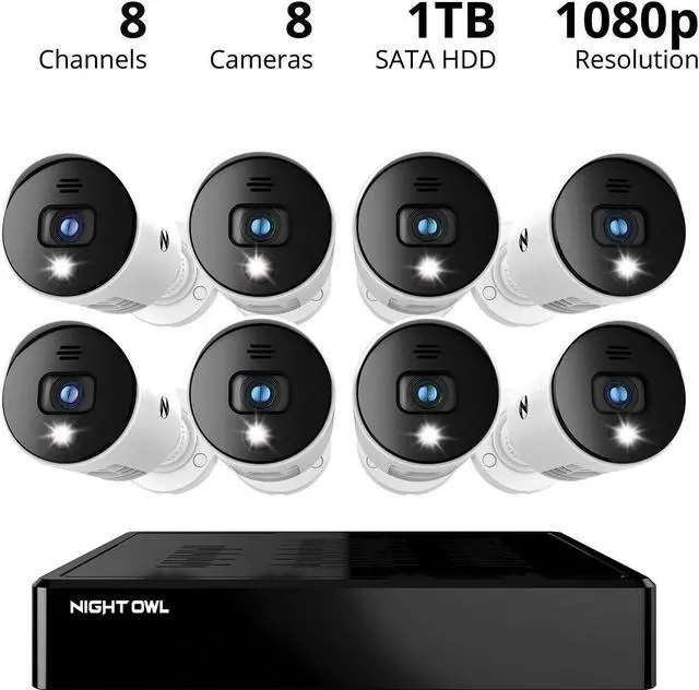 Main image of Night Owl 8-Channel 8-Camera Wired Security Surveillance System with 1TB HDD