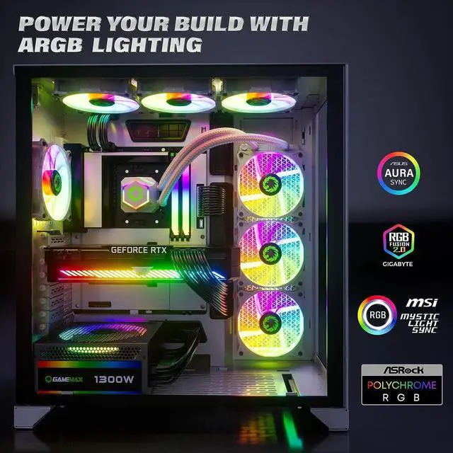 Alt view image 5 of 7 - GAMEMAX 1300W Power Supply, Fully Modular, 80+ Platinum Certified, PCIe 5.0, ARGB Aura Sync, 10 Year Warranty, RGB-1300