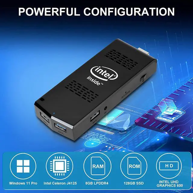 Alt view image 2 of 7 - PC Stick with Intel Celeron J4125 Windows 11 Pro 8GB DDR4 128GB SSD Mini Computer Stick Support UHD 4K 60Hz WiFi 2.4G/5G Gigabit Ethernet BT 4.2