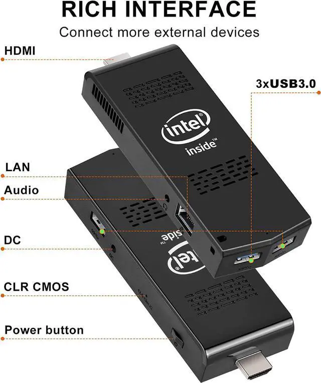 Alt view image 4 of 7 - PC Stick with Intel Celeron J4125 Windows 11 Pro 8GB DDR4 128GB SSD Mini Computer Stick Support UHD 4K 60Hz WiFi 2.4G/5G Gigabit Ethernet BT 4.2