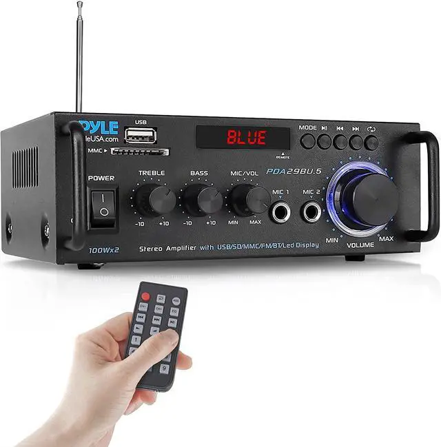 Main image of Wireless Bluetooth Stereo Power Amplifier - 200W Dual Channel Sound Audio Stereo Receiver w/RCA, USB, SD, MIC in, FM Radio, for Home Computer via RCA