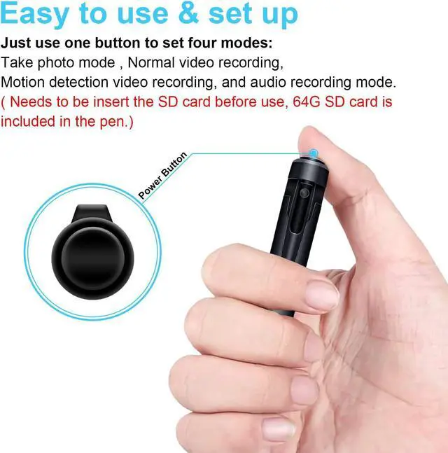 Alt view image 3 of 7 - 64GB Spy Camera Pen, Hidden Camera Full HD 1080P Mini Spy Pen Camera Camcorder with Photo Taking,Nanny Cam Hidden Camera, Small Hidden Camera with Motion Detection for Business Meeting [2022 Version]