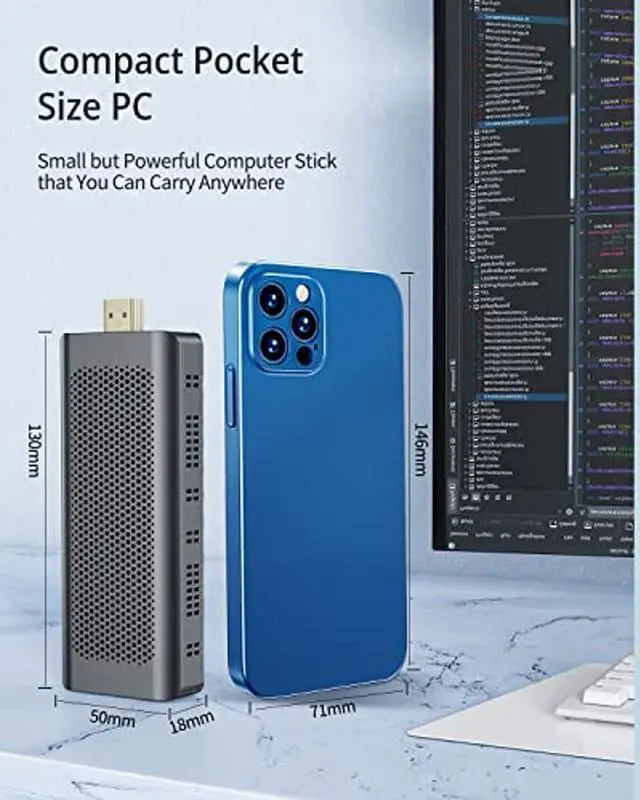 Alt view image 3 of 5 - Mini PC Stick Intel Celeron N4000 (Up to 2.6GHz) Windows 10 Pro Mini Computer Stick 4GB DDR4 64GB eMMC Micro Desktop Small Form Factor PC Supports 4K HDMI, 2.4G/5G WiFi, Bluetooth 4.2, Auto Power On